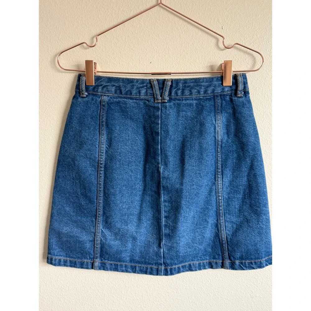 Stradivarius Denim Button Front A Line Mini‎ Skirt Blue Women's US 4